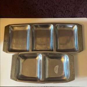 Set of 2- Rectangular 18/8 Stainless Steel Metal serving Trays